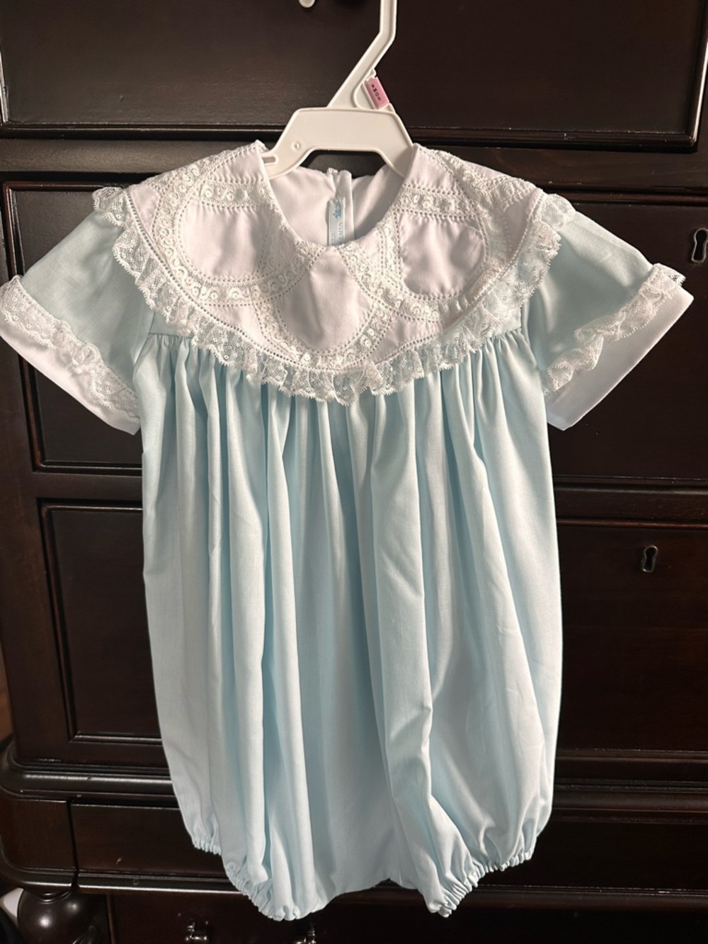Classic Baby Blue Lace-Trim Heirloom Bubble